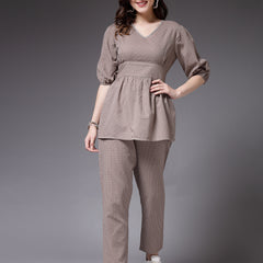 Stylum Women's Self Woven Kantha Cotton Co-Ord Set (BEIGEKATHACORD)