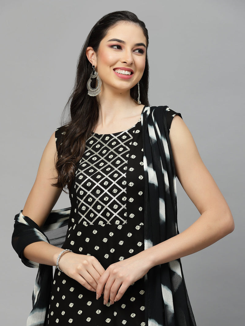 Printed A-Line Kurta with Dupatta