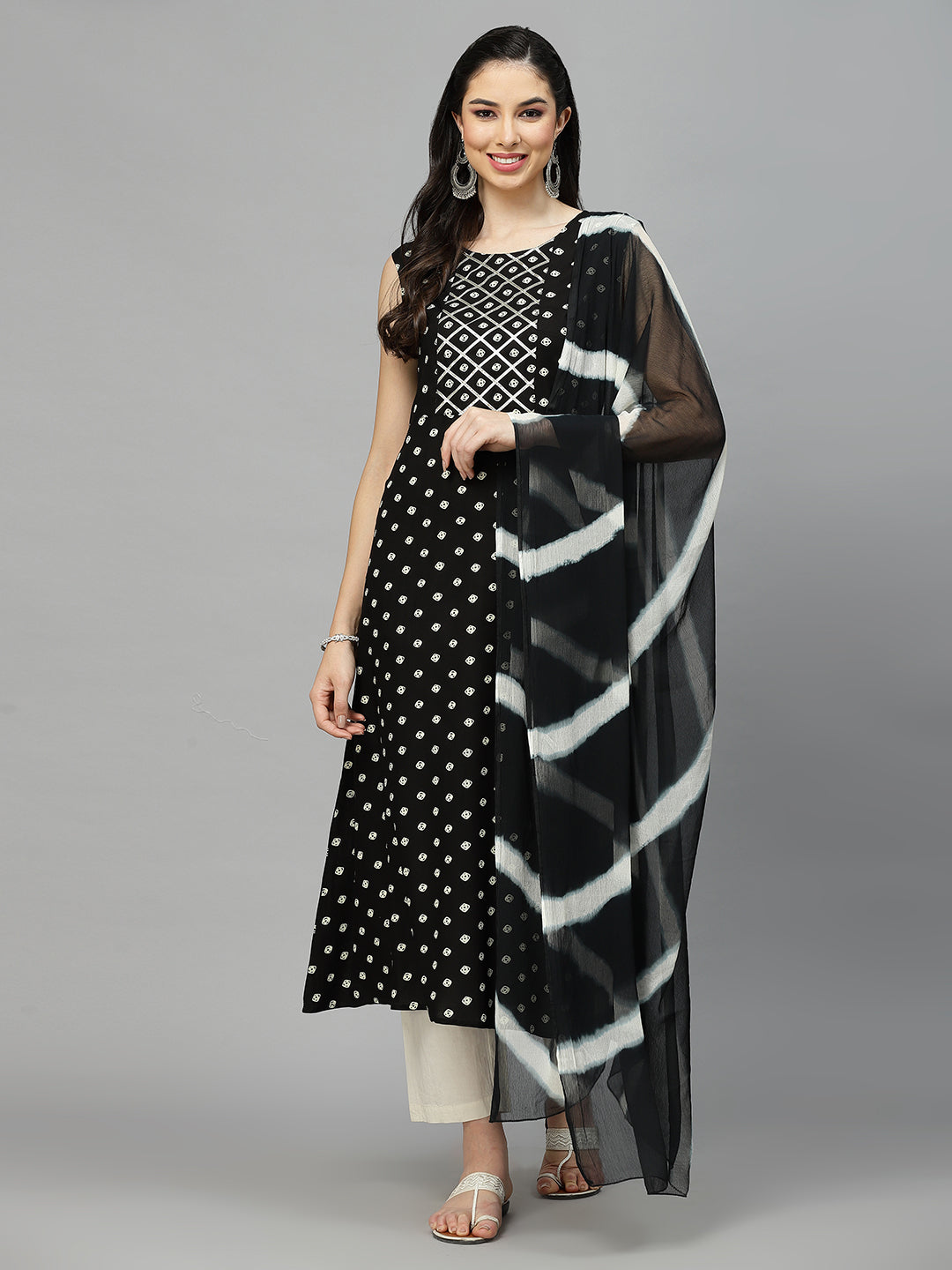 Printed A-Line Kurta with Dupatta