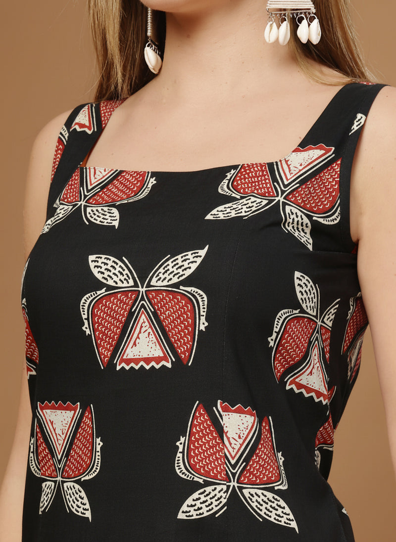 Stylum Women's Rust Block Printed Cotton Straight Kurta (BLACKLETTUCE)