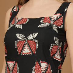 Stylum Women's Rust Block Printed Cotton Straight Kurta (BLACKLETTUCE)