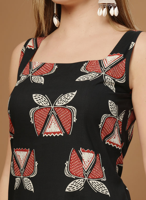 Stylum Women's Rust Block Printed Cotton Straight Kurta (BLACKLETTUCE)