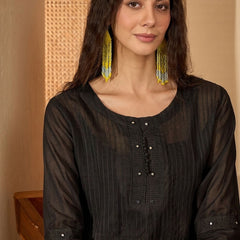 Stylum Women's Black Solid Rayon Straight Kurta (BLACKUDUPI)