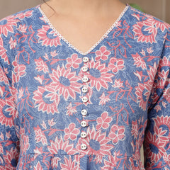 Stylum Women's Blue Floral Printed Cotton Flared Dress (DRSBLUEBOURBON)