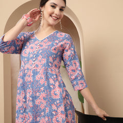 Stylum Women's Blue Floral Printed Cotton Flared Dress (DRSBLUEBOURBON)