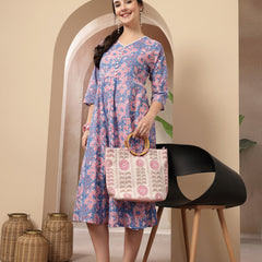 Stylum Women's Blue Floral Printed Cotton Flared Dress (DRSBLUEBOURBON)