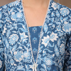 Stylum Women's Blue Floral Printed Cotton  Flared Kurta (BLUEDUKE)