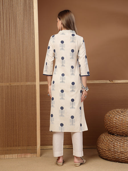 Stylum Women's Blue Geomatric Printed Cotton Straight Kurta (BLUEFLYING)