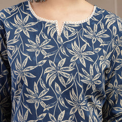 Stylum Women's Blue Floral Printed Cotton Straight Kurta (BLUEMANDU)
