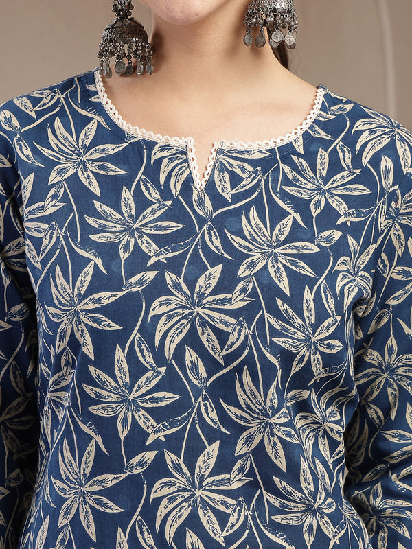 Stylum Women's Blue Floral Printed Cotton Straight Kurta (BLUEMANDU)