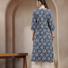 Stylum Women's Blue Floral Printed Cotton Straight Kurta (BLUEMANDU)