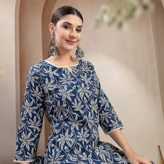 Stylum Women's Blue Floral Printed Cotton Straight Kurta (BLUEMANDU)