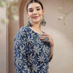 Stylum Women's Blue Floral Printed Cotton Straight Kurta (BLUEMANDU)