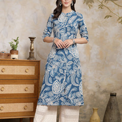 Stylum Women's Blue Paisley Printed Rayon A-Line Kurta (BLUEPARIS)
