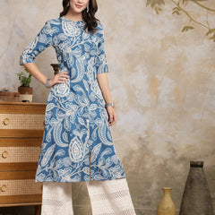 Stylum Women's Blue Paisley Printed Rayon A-Line Kurta (BLUEPARIS)