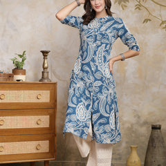 Stylum Women's Blue Paisley Printed Rayon A-Line Kurta (BLUEPARIS)