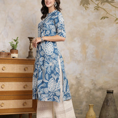 Stylum Women's Blue Paisley Printed Rayon A-Line Kurta (BLUEPARIS)