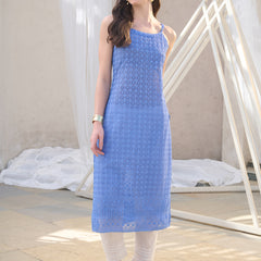 Stylum Women's Blue Chikankari Geogratte Straight Kurta (BLUEPERK)