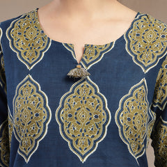 Stylum Women's Blue Ethnic Printed Cotton Straight Kurta (BLUERANGER)