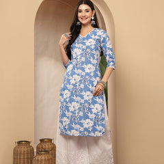 Stylum Women's Blue Floral Printed Cotton Straight Kurta (BLUESUNFEAST)