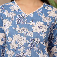Stylum Women's Blue Floral Printed Cotton Straight Kurta (BLUESUNFEAST)