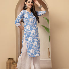 Stylum Women's Blue Floral Printed Cotton Straight Kurta (BLUESUNFEAST)