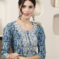 Stylum Women's Blue Printed & Embroidered Rayon Straight Chicken Kurta (BLUETONY)