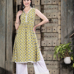 Stylum Women's Geometric Printed Cotton Pleated Kurta (BRAZIL)