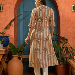 Stylum Women's Brown Floral Printed Poly Rayon A-Line Kurta (BROWNDAVID)