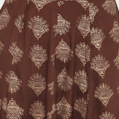 Stylum Women's Brown Gold Printed Rayon Slub Shirt Skirt Set (BROWNZOOMSKIRTSET)