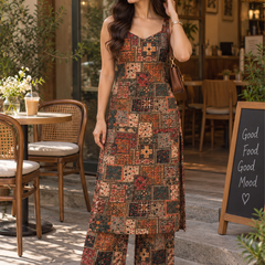 Multicolor Printed Kurta Pant Set in Poly Rayon