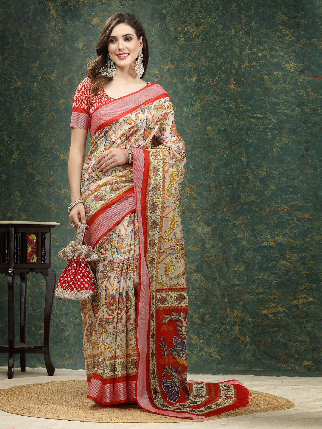 SICHI Women's Cotton Blend Saree (2195SN102_Red) : Amazon.in: Fashion