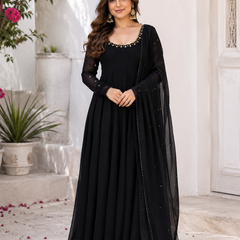 Midnight Black Embellished Anarkali Suit Set for Women