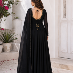 Midnight Black Embellished Anarkali Suit Set for Women