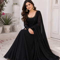 Midnight Black Embellished Anarkali Suit Set for Women