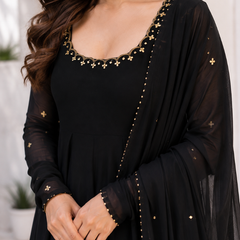 Midnight Black Embellished Anarkali Suit Set for Women