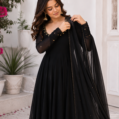 Midnight Black Embellished Anarkali Suit Set for Women
