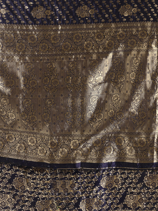 Stylum Women's Ethnic Motifs Woven Design Zari Silk Blend Banarasi Saree (Bluedeken)
