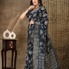 Stylum Women's Paisley Print Cotton Blend Saree (Bluepetal)