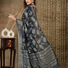 Stylum Women's Paisley Print Cotton Blend Saree (Bluepetal)
