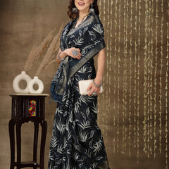 Stylum Women's Paisley Print Cotton Blend Saree (Bluepetal)