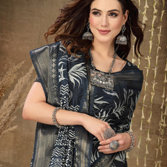 Stylum Women's Paisley Print Cotton Blend Saree (Bluepetal)
