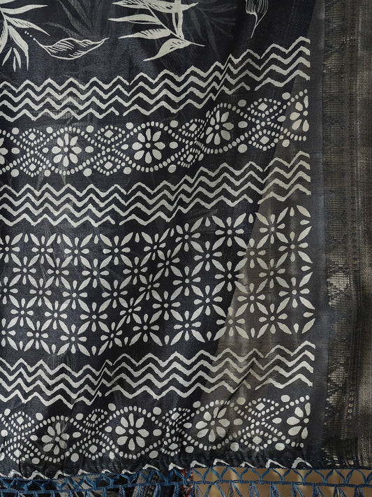 Stylum Women's Paisley Print Cotton Blend Saree (Bluepetal)