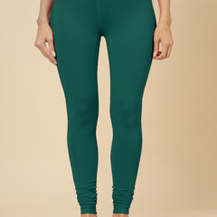 Stylum Women's Solid Mid Rise Cotton Lycra Churidar Leggings (CHURIDAR_GREEN)