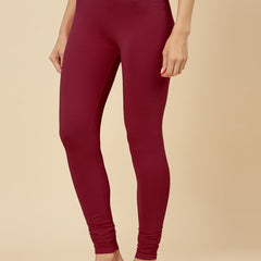 Stylum Women's Solid Mid Rise Cotton Lycra Churidar Leggings (CHURIDAR_MAROON)
