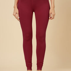 Stylum Women's Solid Mid Rise Cotton Lycra Churidar Leggings (CHURIDAR_MAROON)
