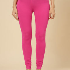 Stylum Women's Solid Mid Rise Cotton Lycra Churidar Leggings (CHURIDAR_PINK)