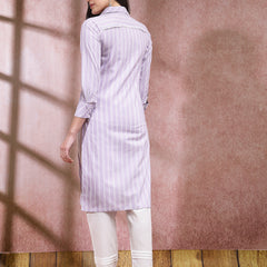 Stylum Women's Woven Striped Cotton Blend Straight Kurta (CLASSYLAVENDER)