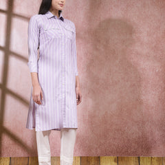 Stylum Women's Woven Striped Cotton Blend Straight Kurta (CLASSYLAVENDER)