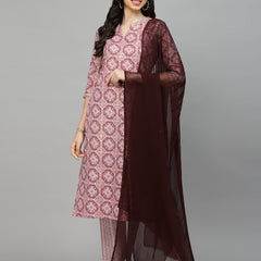 Stylum Women's Printed Cotton Blend Kurta Pant Dupatta Set (COLINMAUVE)